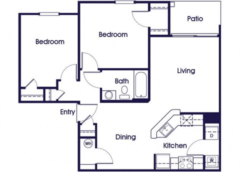 Two bedroom one bathroom floor plan image at Weston Circle